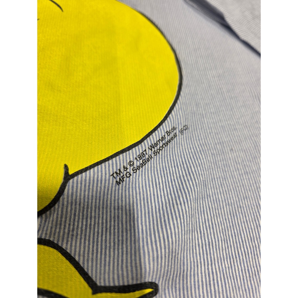 Vintage 1997 Looney Tunes Tweety Bird Night Shirt Blue Stripe Graphic Womens - Picture 3 of 10